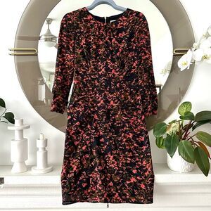 Whistles Black Red Floral Bodycon Silk Dress, Size UK 8 US 4